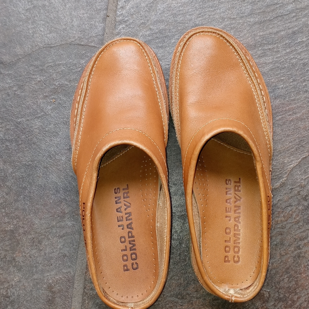 Men's Polo Jeans Company Ralph Lauren Tan Leather Clogs 7D Mens